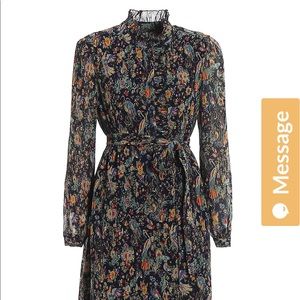 TORY BURCH DENEUVE FLORAL-PRINT PLISSÉ DRESS size 12